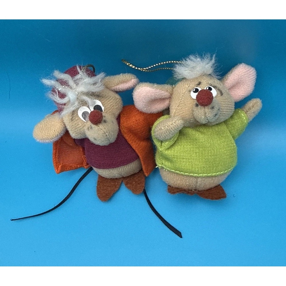 Disney Lot of 2 Cinderella Mice Jaq And Gus Plush Christmas Ornaments 1987